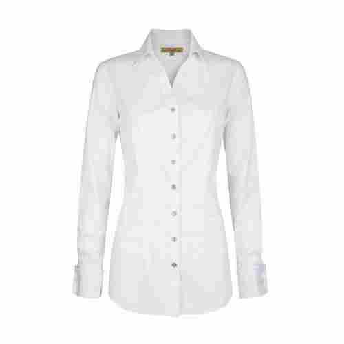 Simple And Stylish Look Formal Wear Regular Fit Full Sleeves White Plain Cotton Shirt For Ladies