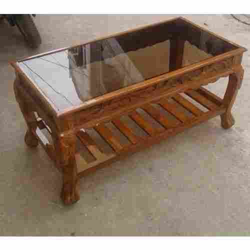 Stylish High Design Premium Rectangular Glass Top Wooden Center Table With Storage