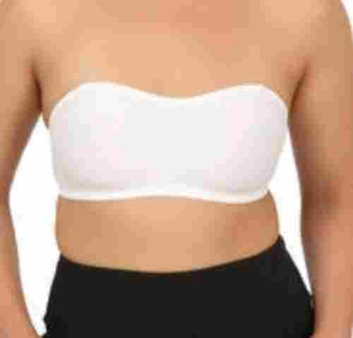 Women'S Nylon And Spandex Lightly Padded Non-Wired Bandeau Bra In White Color