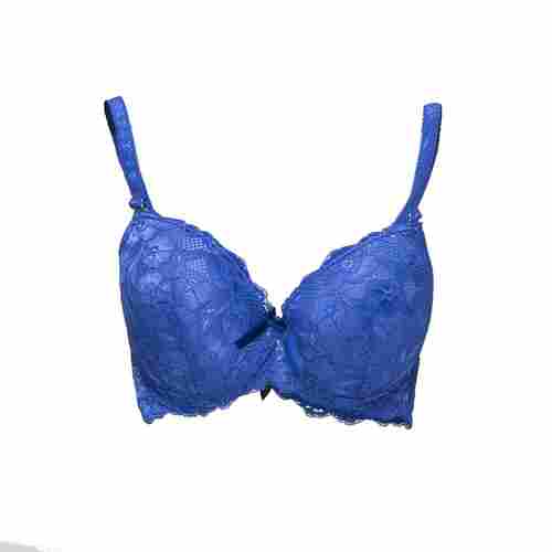 Breathable And Durable Cotton Blue Lace Non-Padded Ladies Bra