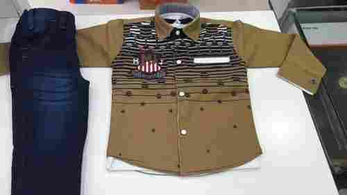 Kids Casual Wear Full Sleeves Cotton And Denim Printed Shirt And Jeans