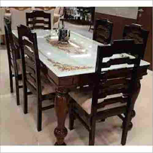 Elegant Look Sturdy Construction Termite Resistance Brown 6 Seater Wooden Dining Table Set