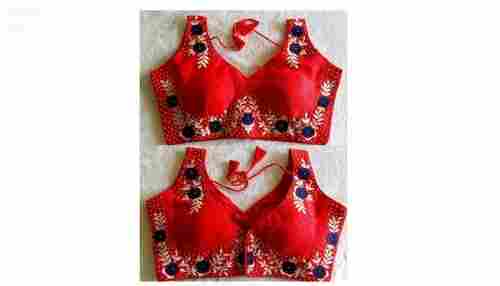 Washable And Breathable Cotton Embroidered Stitched Red Blouse For Ladies And Girls 
