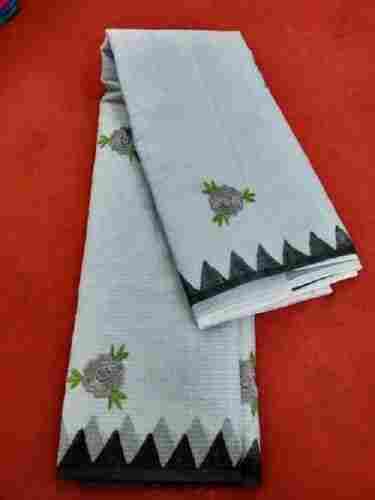 Womens Elegant And Beautiful Breathable Comfortable Grey and White Cotton Saree