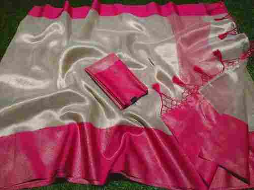 Womens Elegant And Beautiful Heavy Banarasi Pink Tissue With Saree Blouse