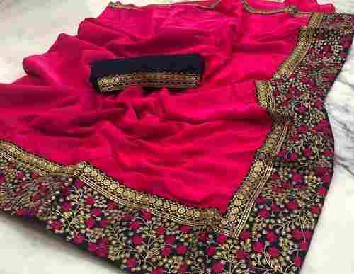 Womens Elegant And Fancy Beautiful Heavy Cotton Silk Red Saree With Blouse Piece