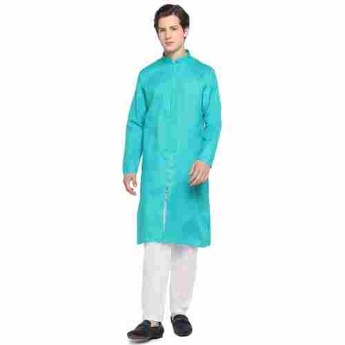 Solid Cotton Blend Mens Semi Casual Kurta With Full Sleeves