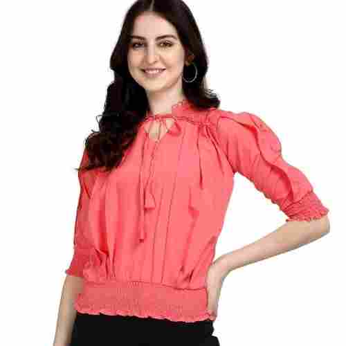 Girls 3/4 Sleeves and Round Neck Soft Rayon Fancy Tops for Casual Wear