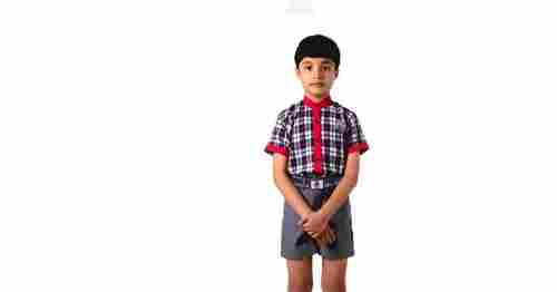 Half Sleeve Shirt And Short Pant Check Printed Kids School Uniform