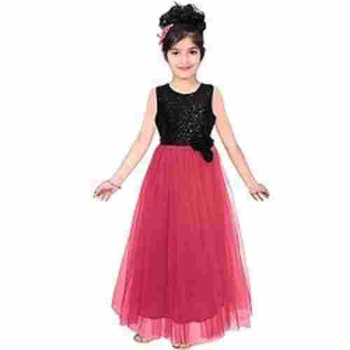 Sleevless Round Neck Lightweight Stylish Black and Pink Party Wear Kids Frock Gown