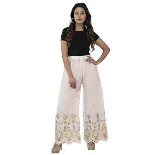 Comfortable And Washable Ladies Fancy Chikan Palazzo With Elastic Waistband 