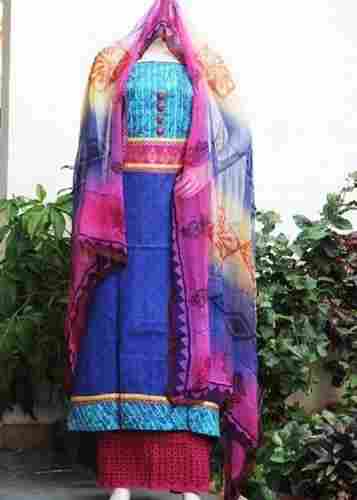 Blue With Pink Cotton Beautiful Designer Salwar Suits For Ladies