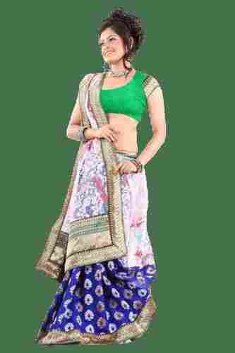 Half Net Fancy Stylish Designer Beautiful Combination Of Silk Saree