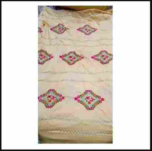 Beige Embroidered Cotton Fabric For Women Clothing