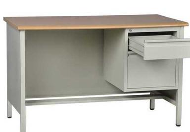 White Mild Steel Metal Office Table In Rectangular Shape With Storage Drawers
