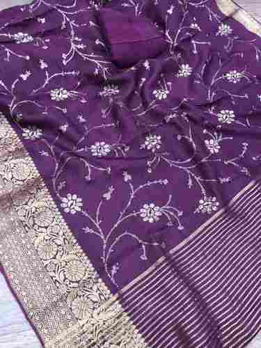 Purple Color Pure Cotton Printed Katan Silk Handwoven Banarasi Saree