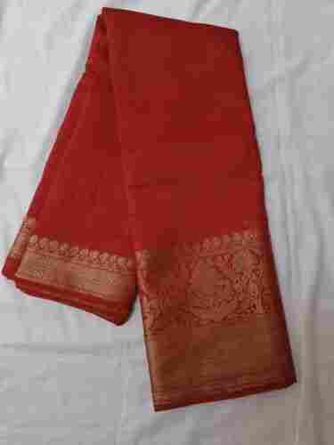 Festive Wear Beautiful Zari Work Red Pure Linen Silk Banarasi Saree