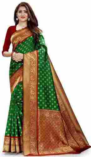 Ladies Breathable Printed Zari Work Cotton Silk Saree for Party Wear
