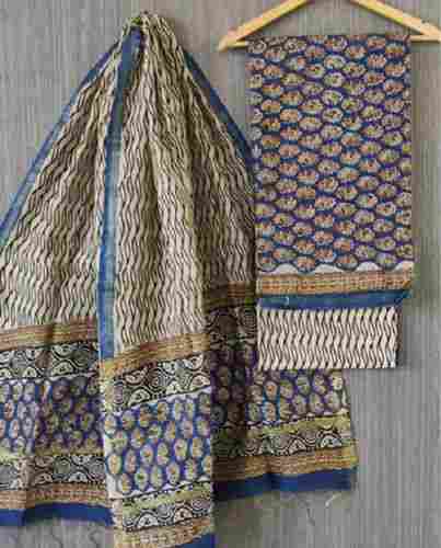 Women Breathable Stylish Hand Block Printed Chanderi Silk Unstitched Suit
