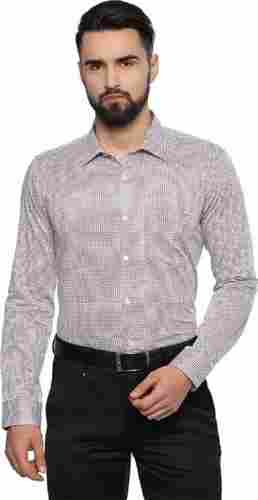 Cotton Grey Colour Full Sleeve Printed Formal Shirt For Mens 