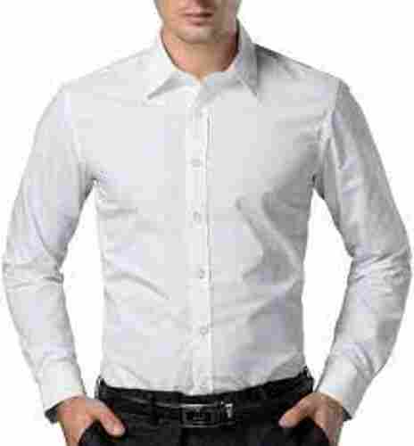 Straight Collar Men'S Regular Fit Solid Formal White Shirt 