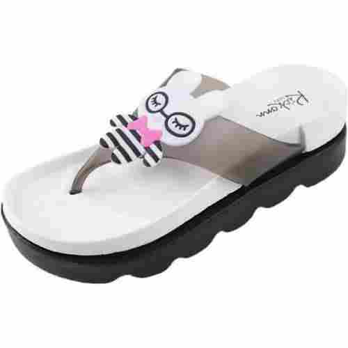 Summer Leather And Plush Beads White Ladies Rubber Flip Flop Slipper