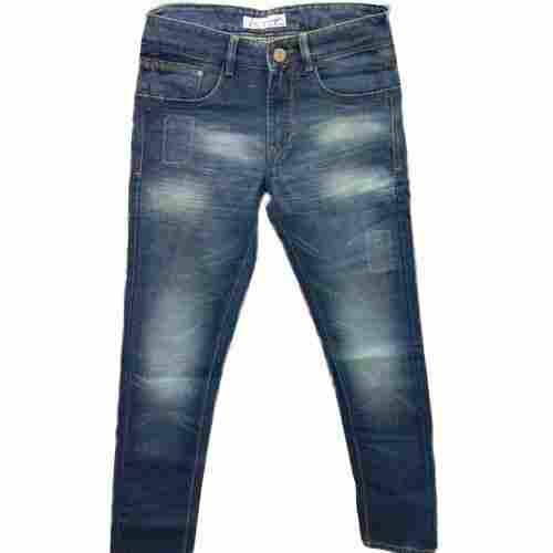 Blue Breathable Skin Friendly Wrinkle Free Casual Wear Faded Cotton Jeans Pant For Men 