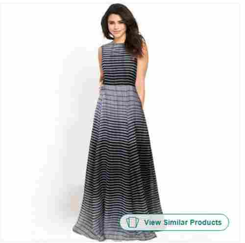 Gray And Black Round Neck Sleeveless Fancy Casual Wear Ladies Gown 