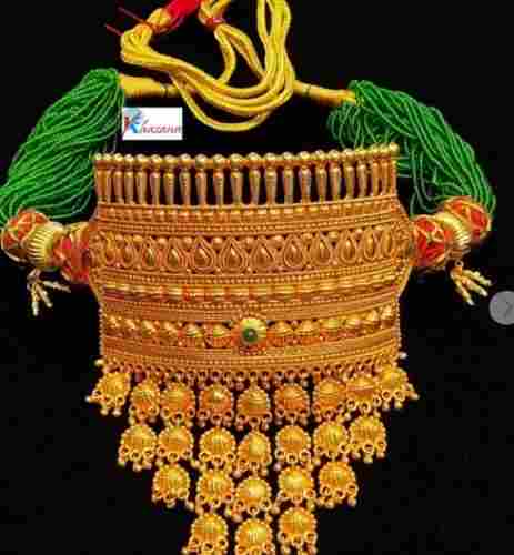 Kundan Gold Plated Green Beads Choker Artificial Necklace Sets For Women