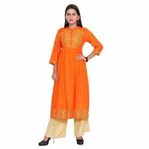 Skin Friendliness Round Neck And 3/4 Sleeves Breathable Rayon Ladies Frock Kurti