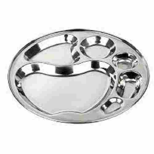 Easy To Clean And Glossy Finish 6 Compartment Silver Stainless Steel Dinner Plate