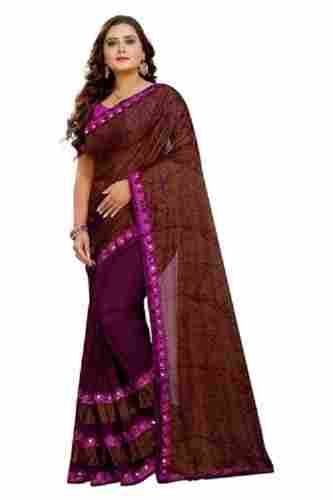 Anti Wrinkle Lightweight Comfortable To Wear Party Wear Printed Purple Ladies Sarees