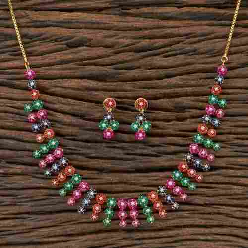 Women Party Wear Elegant Look Gold Plated Multicolor Stone Classic Necklace 