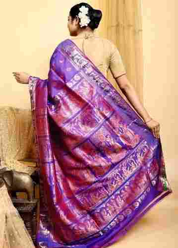 Beautiful Stylish Designer Comfortable Lightweight Pure Silk Purple Saree For Ladies