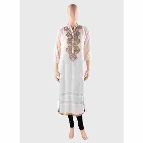3/4 Sleeve Lightweight White Printed Designer Traditional Wear Chiffon Kurti For Ladies