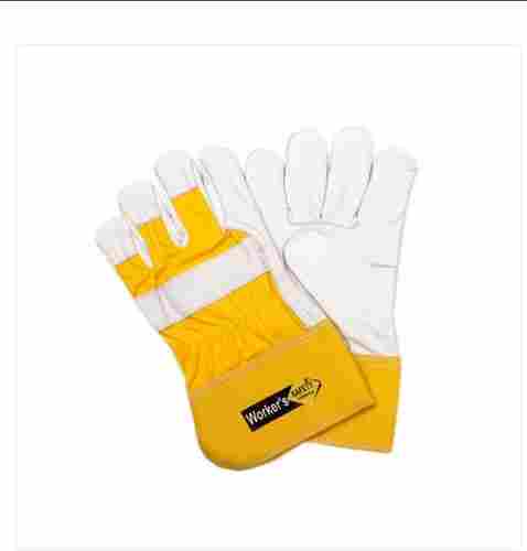 Long Lasting Durable Yellow And White Welding Leather Safety Gloves For Unisex, Cuff Length 15 Inches