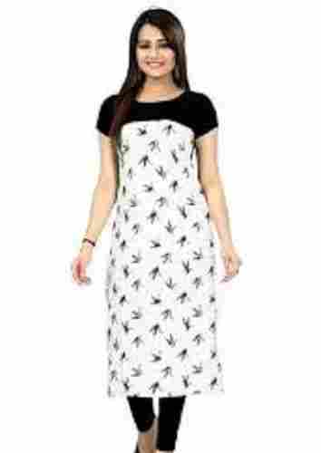 Ladies Round Neck Short Sleeves Summer Wear Breathable Black And White Kurti