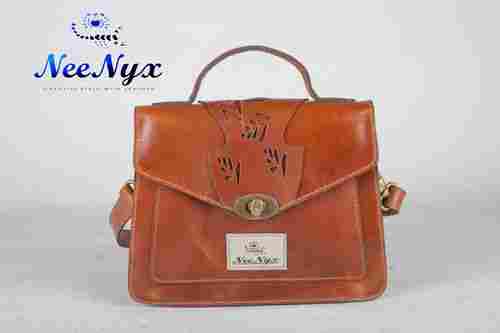 Arica Palm Satchel TAN Brown Ladies Leather Bag With Sleep Pocket And Brass Twist Lock