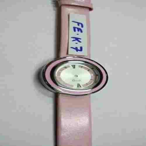  Pink Coloured Leather Wrist Quartz Watch For Ladies With 1 Warranty