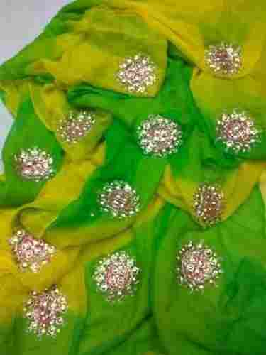 Beautiful Stylish Look And Casual Wear Printed Green With Yellow Chiffon Saree For Ladies 