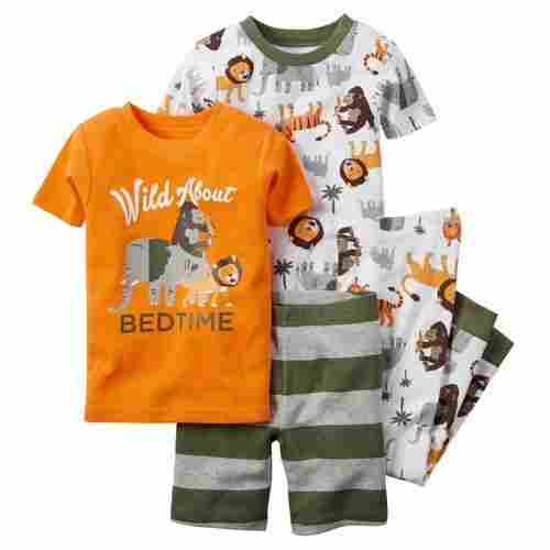 Children Multicolor All Over Print T Shirt Round Neck Half Sleeves And Pajama Set