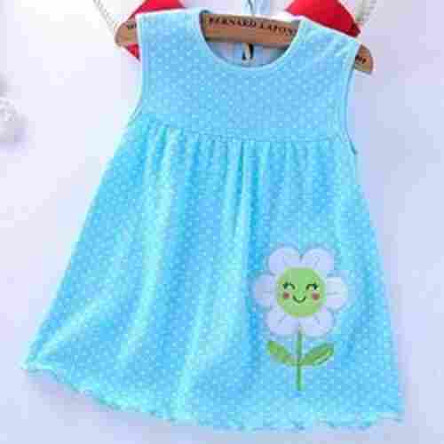 Comfortable Soft Cotton Sky Blue Printed Cut Sleeves Frock For Kids Summer Wear