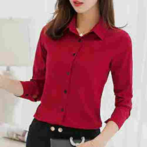 Skin Friendly Plain Cotton Full Sleeves Formal Red Shirts For Ladies