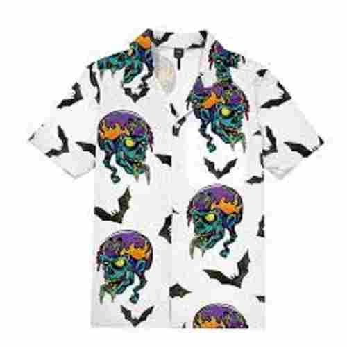 White Color Half Sleeve Lightweight Breathable Printed Cotton Shirt For Casual Wear