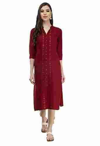 Highly Comfortable And Breathable Maroon Colour Simple Design Ladies Kurta