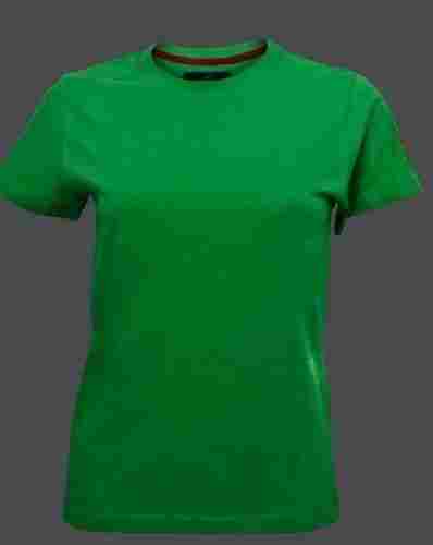 Long Lasting Fit And Comfortable Women Round Neck Plain Green T Shirt For Casual Wear
