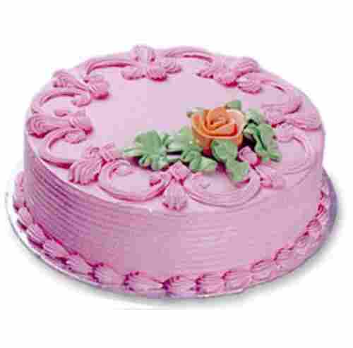 100 % Natural And Fresh, Pink Round Strawberry Flavored Cake, For Party