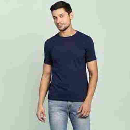 Fit And Comfortable Round Neck Half Sleeves Cotton Plain Blue Mens T Shirt