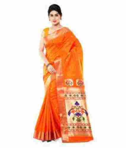 Orange Silk Saree, Ethnic & Functional Wear