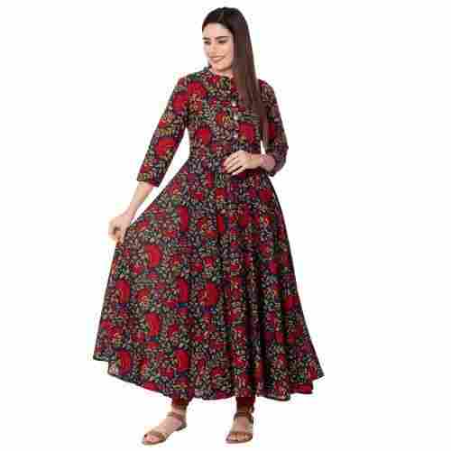Ladies Full Sleeves Printed Cotton Anarkali Kurtis For Casual Wear